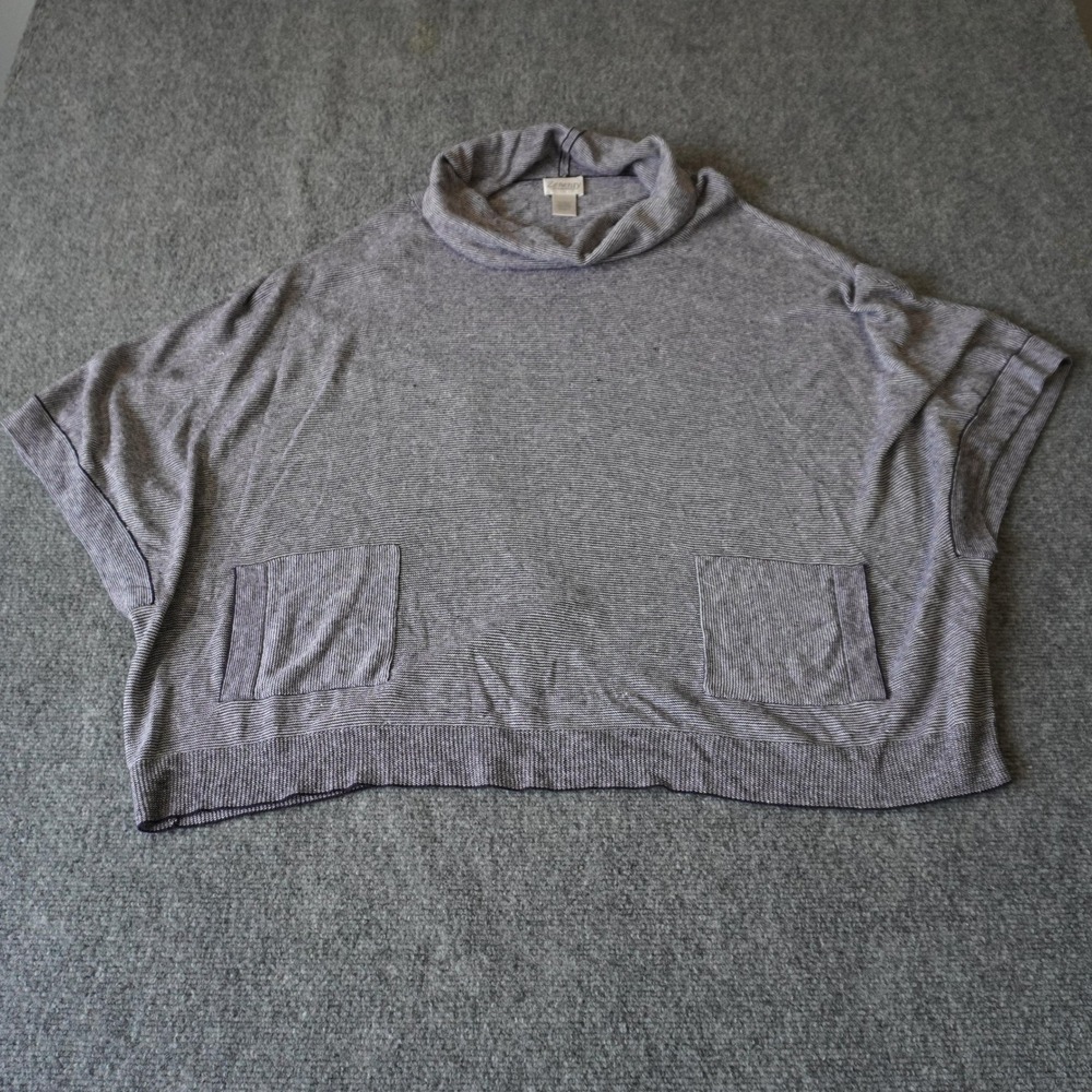 Zenergy by Chico's Striped‎ Cowl Neck Knit Poncho Top with Pockets Elegant Style